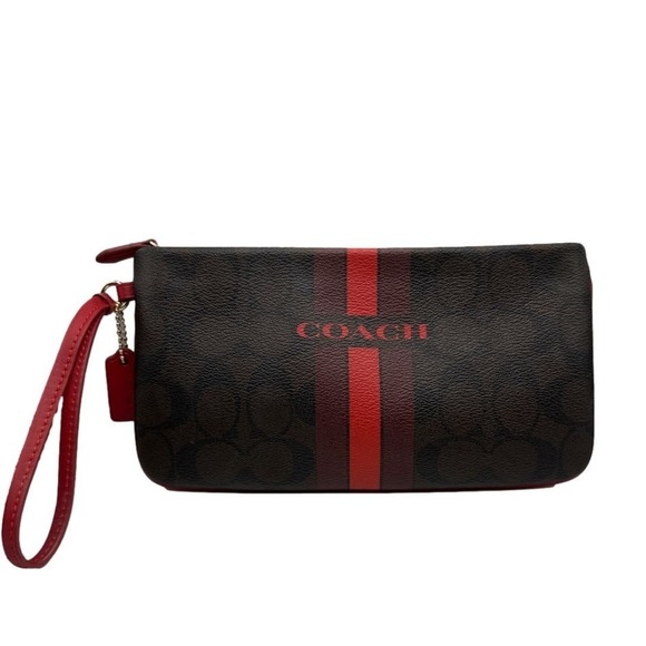 COACH Brown and Red Coated Canvas Wristlet with cardholder - Picture 1 of 8